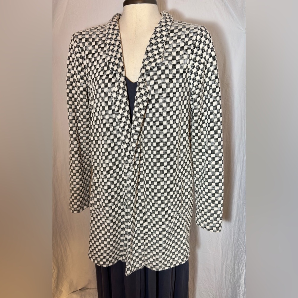 Bobeau Black White Textured Open Front Jacket Medium - Picture 1 of 11